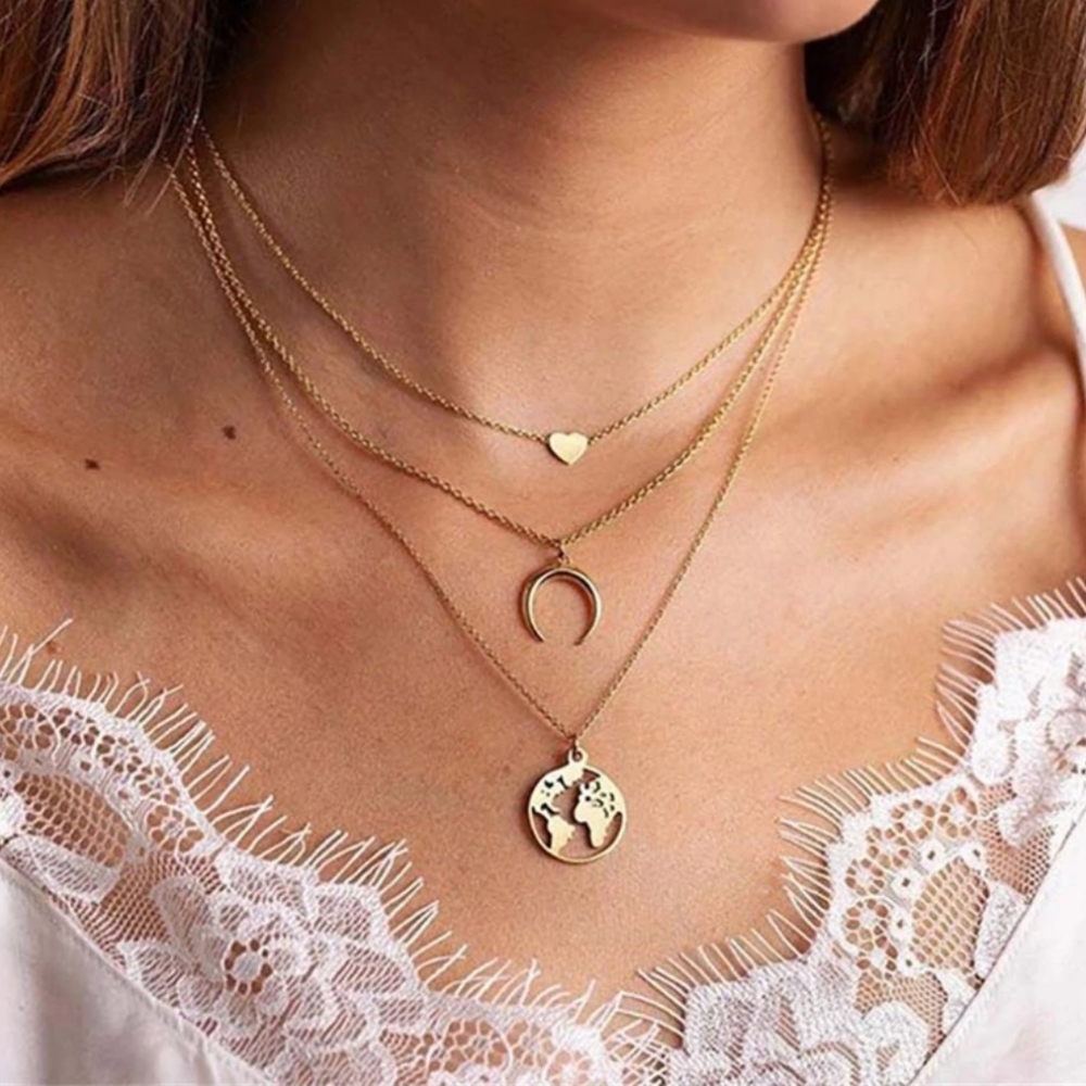 Upside down moon layered necklace